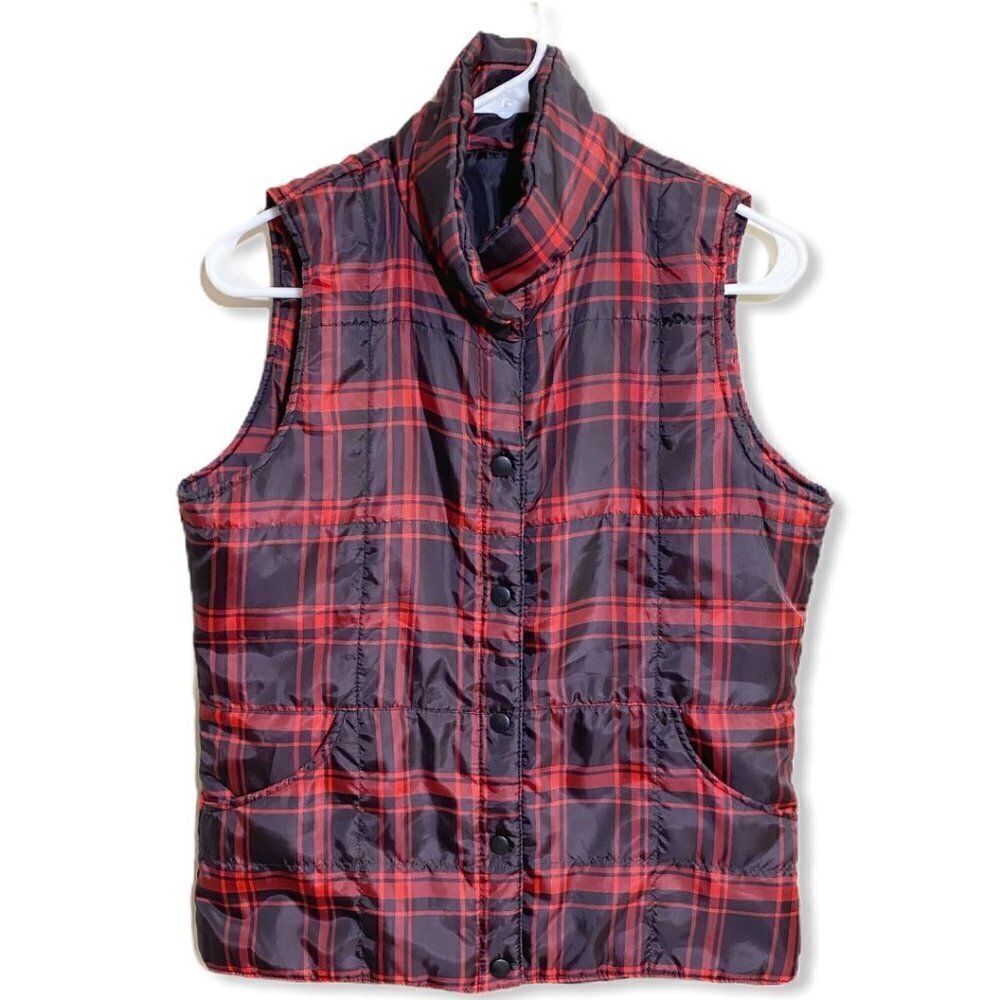 Buffalo Plaid Womens Vest Red and Black Snap Front Size Large - Picture 6 of 6